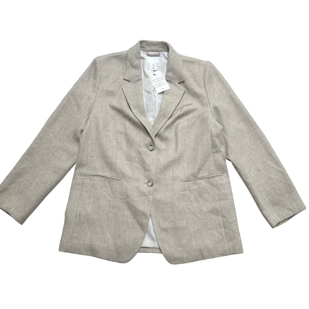 NEW H&M Blazer Women's Medium Beige Single Breasted Two-Button Tailored Formal